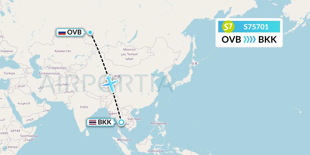 S75701 S7 Airlines Flight Map: Novosibirsk to Bangkok