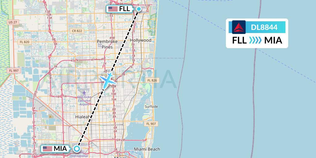 DL8844 Delta Air Lines Flight Map: Fort Lauderdale to Miami