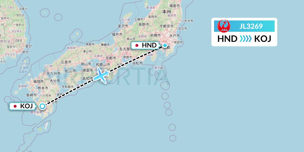 JL3269 Japan Airlines Flight Map: Tokyo to Kagoshima