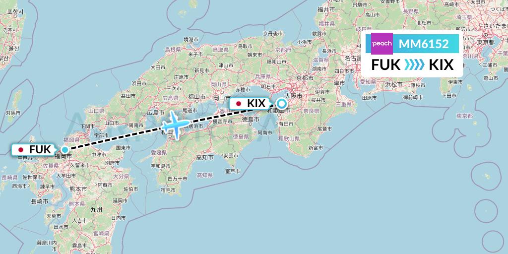 MM6152 Peach Aviation Flight Map: Fukuoka to Osaka