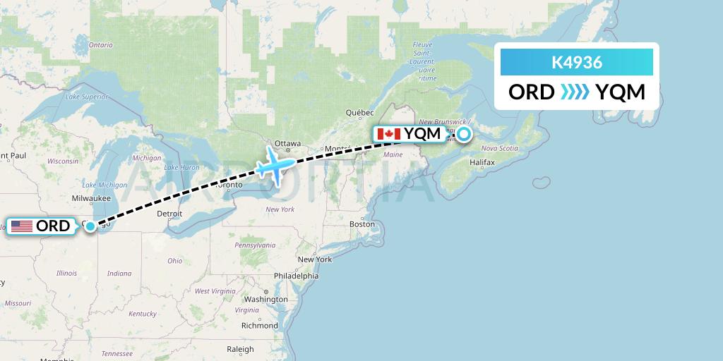K4936 Kalitta Air Flight Map: Chicago to Moncton
