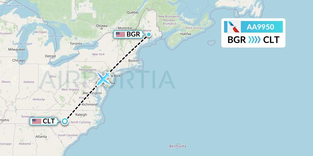 AA9950 American Airlines Flight Map: Bangor to Charlotte
