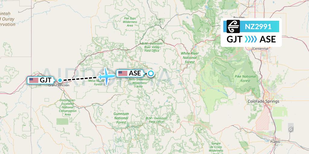 NZ2991 Air New Zealand Flight Map: Grand Junction to Aspen
