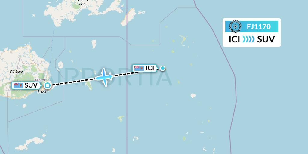 FJ1170 Fiji Airways Flight Map: Cicia to Suva