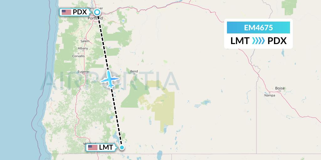 EM4675 Empire Airlines Flight Map: Klamath Falls to Portland