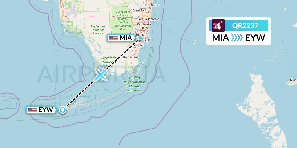 QR2237 Qatar Airways Flight Map: Miami to Key West