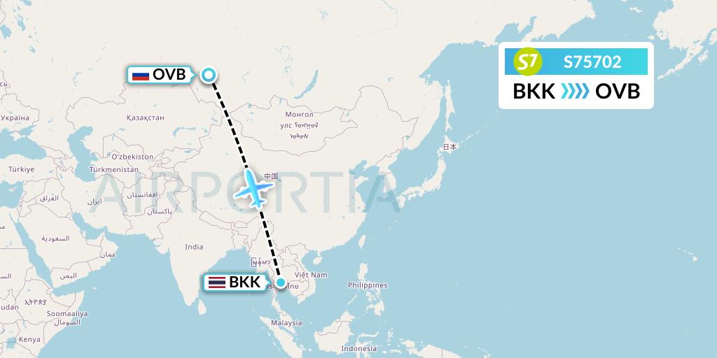 S75702 S7 Airlines Flight Map: Bangkok to Novosibirsk