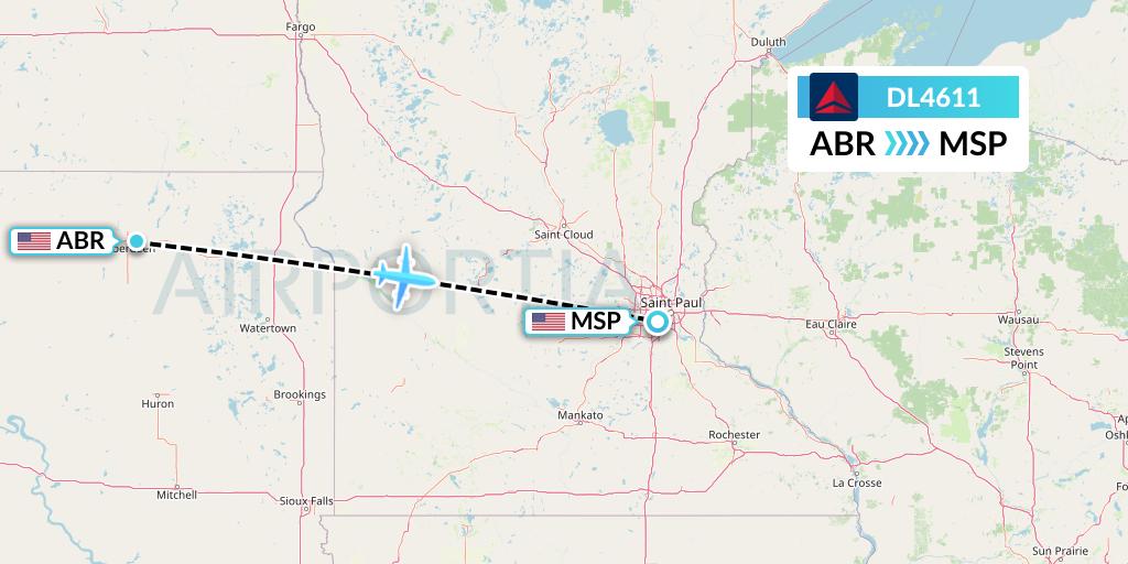 DL4611 Delta Air Lines Flight Map: Aberdeen to Minneapolis