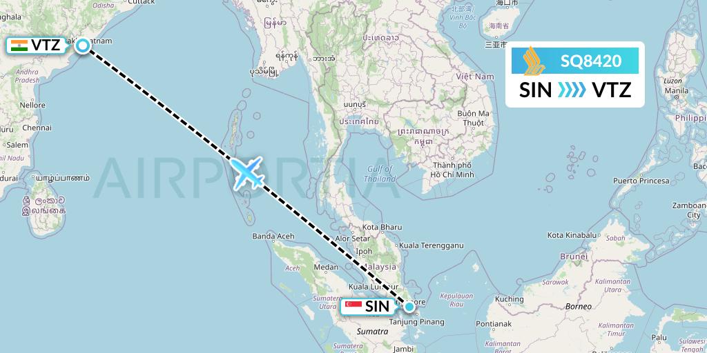 SQ8420 Singapore Airlines Flight Map: Singapore to Visakhapatnam