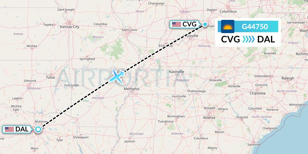 G44750 Allegiant Air Flight Map: Cincinnati to Dallas