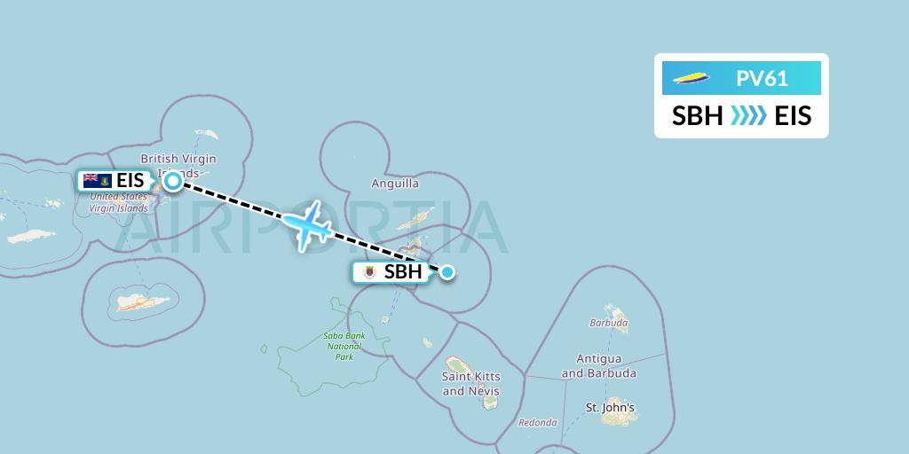 PV61 St. Barth Commuter Flight Map: St. Jean to Beef Island