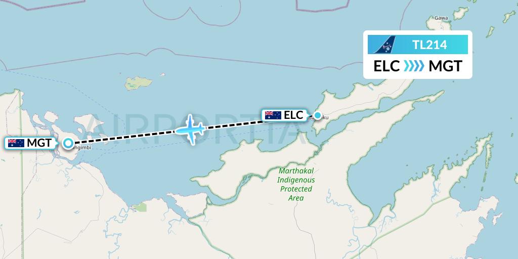 TL214 Airnorth Flight Map: Elcho Island to Milingimbi Island