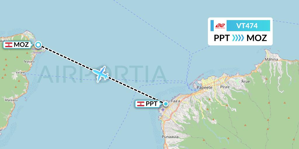 VT474 Air Tahiti Flight Map: Papeete to Moorea