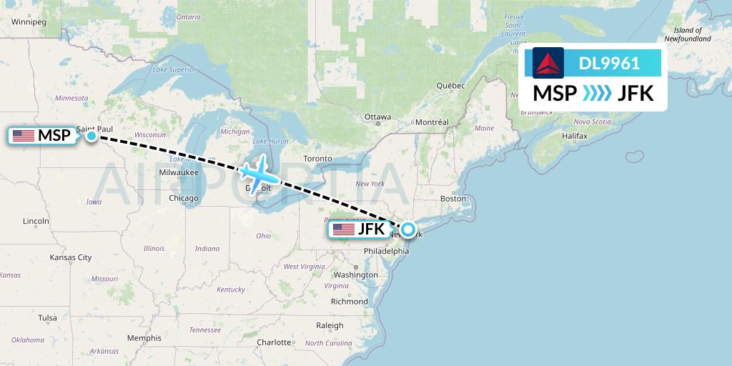 DL9961 Delta Air Lines Flight Map: Minneapolis to New York