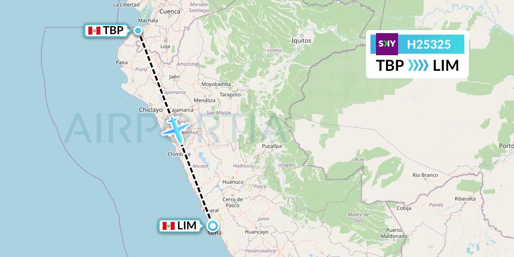 H25325 Sky Airline Flight Map: Tumbes to Lima