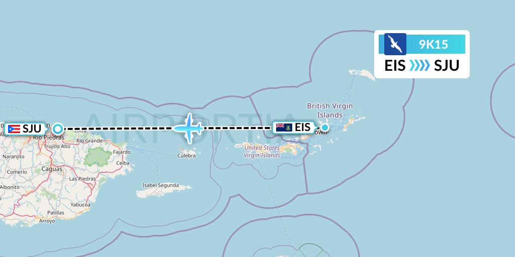 9K15 Cape Air Flight Map: Beef Island to San Juan