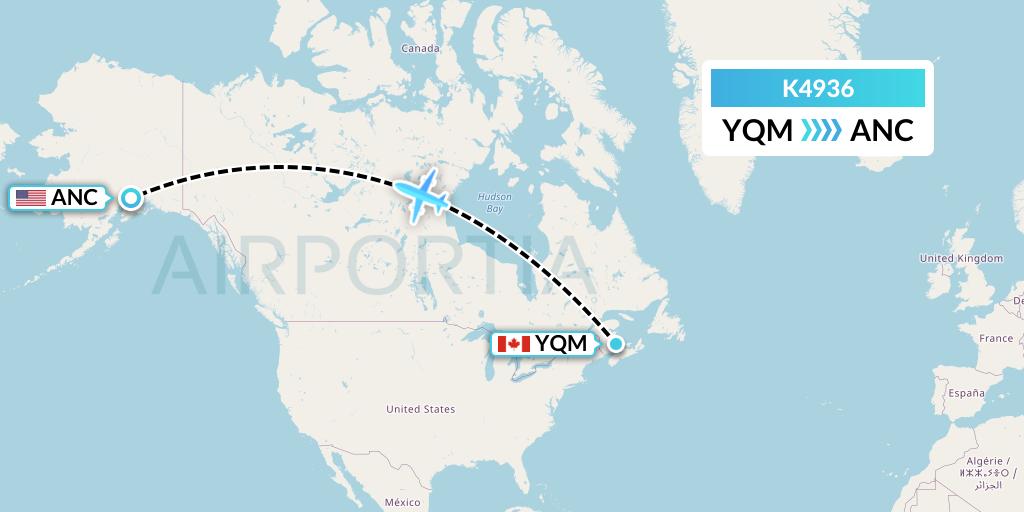 K4936 Kalitta Air Flight Map: Moncton to Anchorage