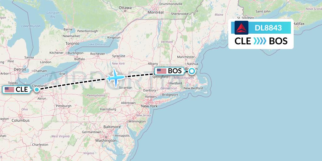 DL8843 Delta Air Lines Flight Map: Cleveland to Boston