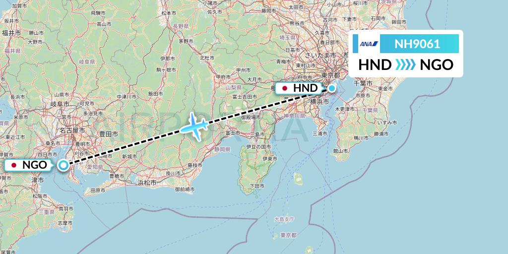NH9061 All Nippon Airways Flight Map: Tokyo to Nagoya