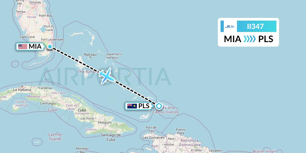 II347 IBC Airways Flight Map: Miami to Providenciales