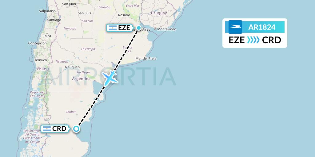 AR1824 Aerolineas Argentinas Flight Map: Buenos Aires to Comodoro Rivadavia