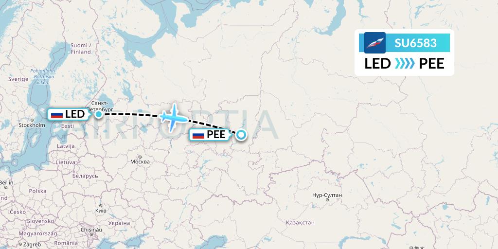 SU6583 Aeroflot Flight Map: St. Petersburg to Perm