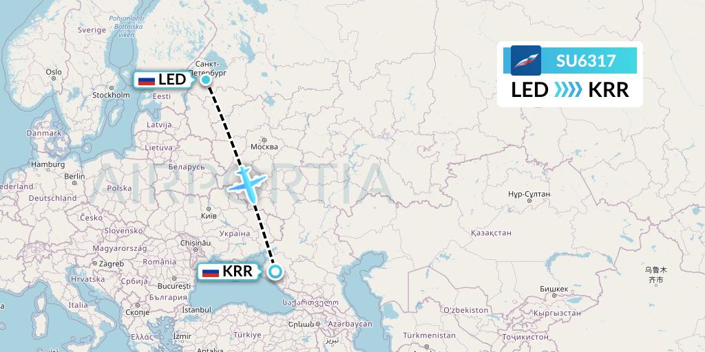 SU6317 Aeroflot Flight Map: St. Petersburg to Krasnodar