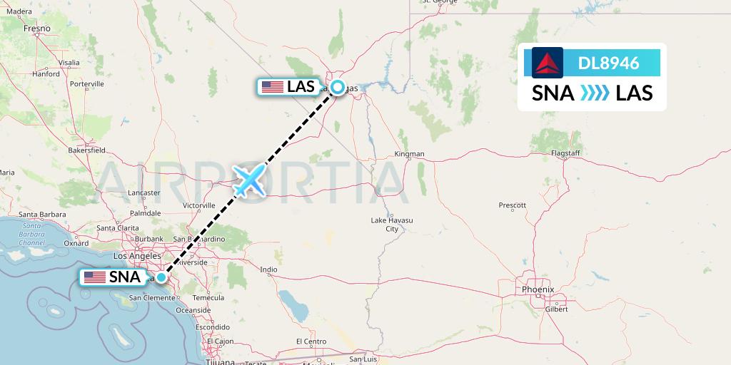 DL8946 Delta Air Lines Flight Map: Orange County to Las Vegas