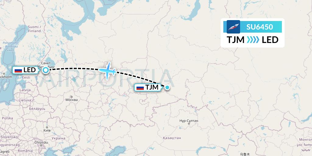 SU6450 Aeroflot Flight Map: Tyumen to St. Petersburg