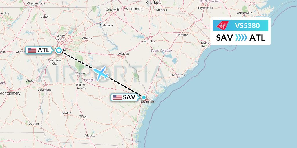VS5380 Virgin Atlantic Airways Flight Map: Savannah to Atlanta