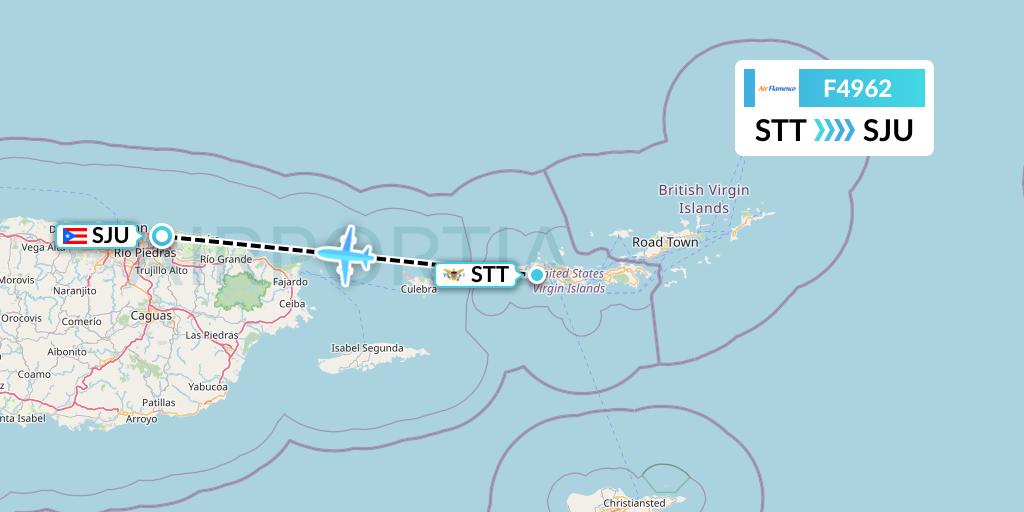F4962 Air Flamenco Flight Map: St. Thomas to San Juan
