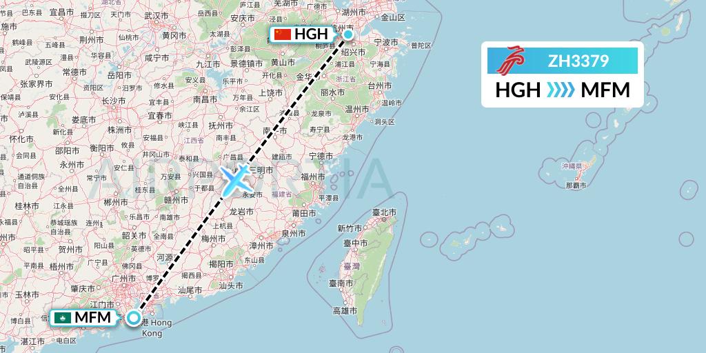 ZH3379 Shenzhen Airlines Flight Map: Hangzhou to Macau