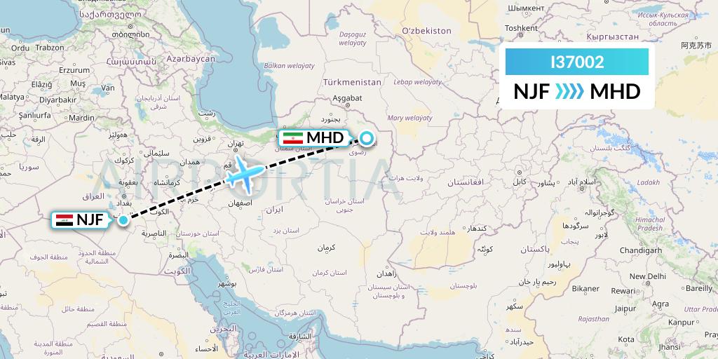 I37002 ATA Airlines Flight Map: Najaf to Mashhad