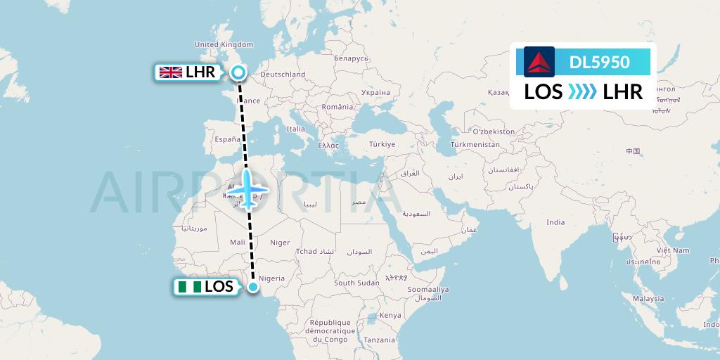 DL5950 Delta Air Lines Flight Map: Lagos to London