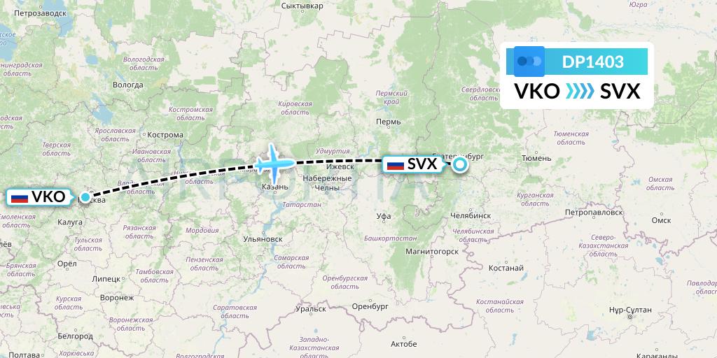 DP1403 Pobeda Flight Map: Moscow to Yekaterinburg