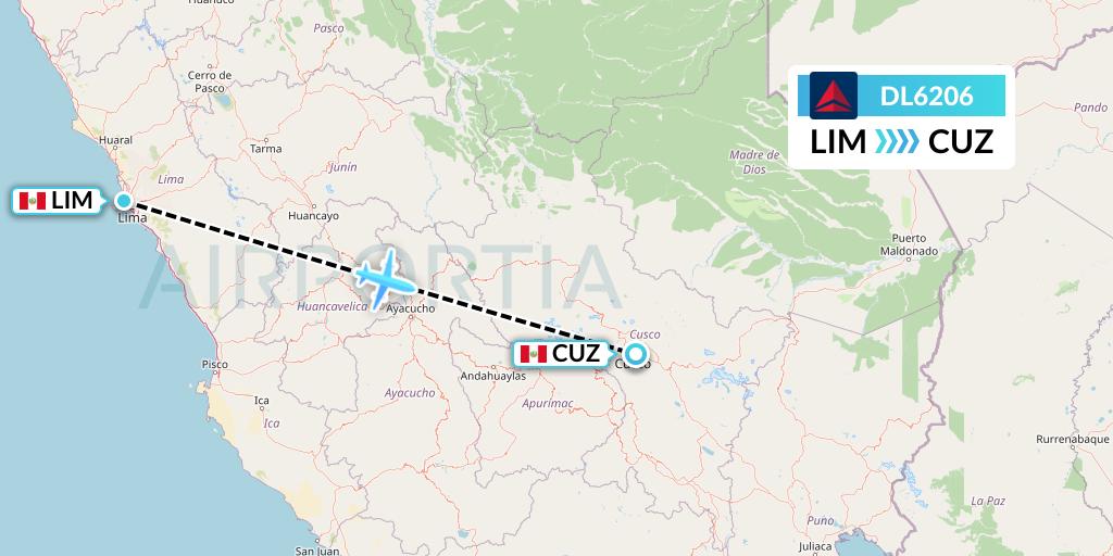 DL6206 Delta Air Lines Flight Map: Lima to Cusco