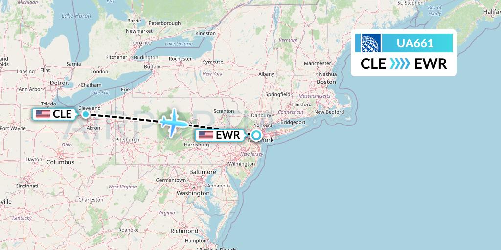 UA661 United Airlines Flight Map: Cleveland to New York