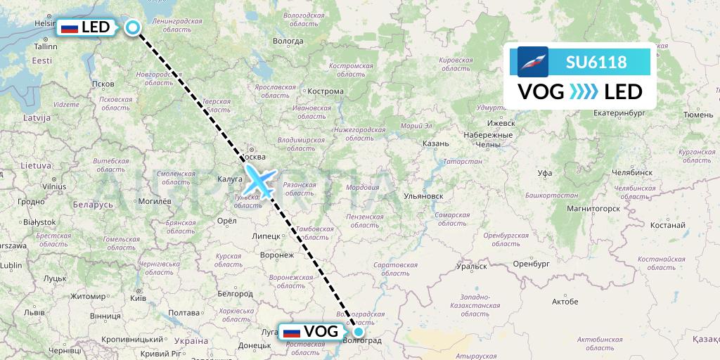 SU6118 Aeroflot Flight Map: Volgograd to St. Petersburg