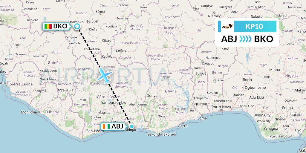 KP10 ASKY Flight Map: Abidjan to Bamako