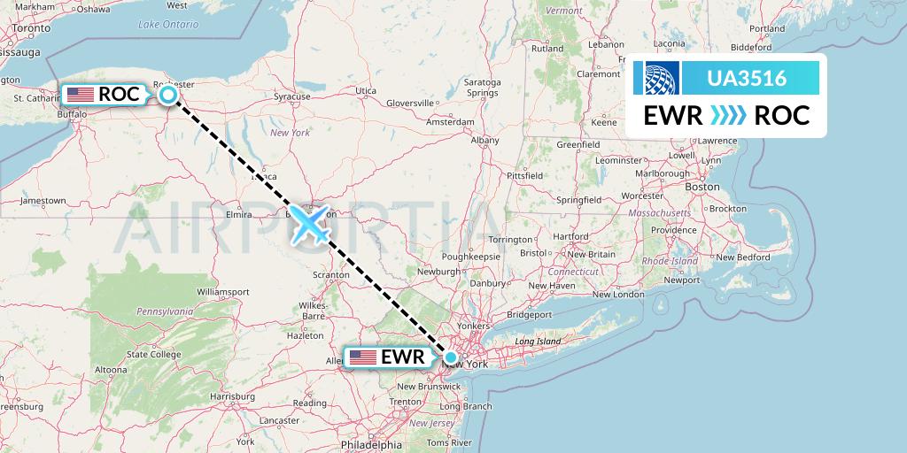 UA3516 United Airlines Flight Map: New York to Rochester