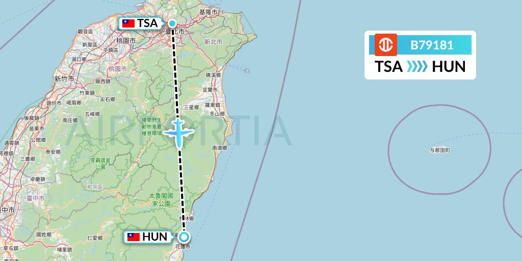 B79181 UNI Air Flight Map: Taipei to Hualien