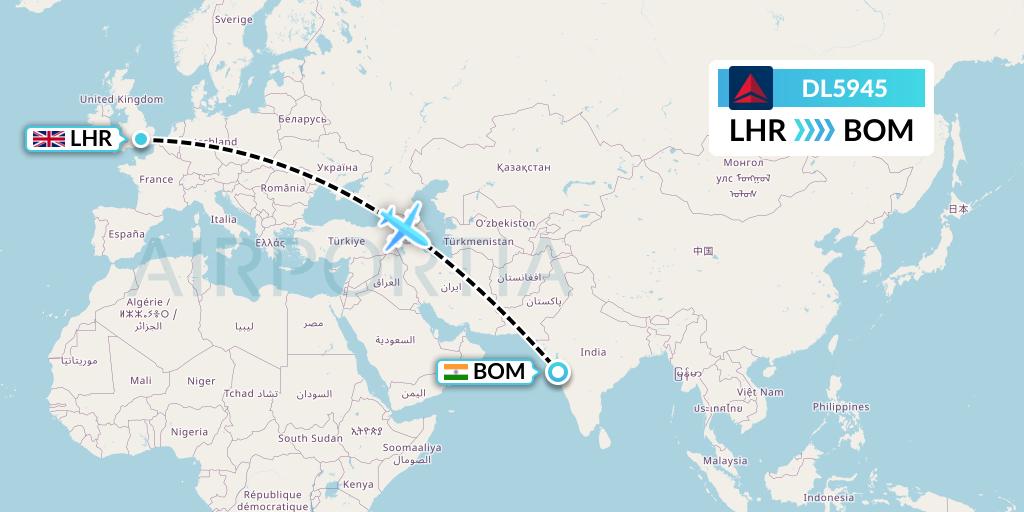 DL5945 Delta Air Lines Flight Map: London to Mumbai