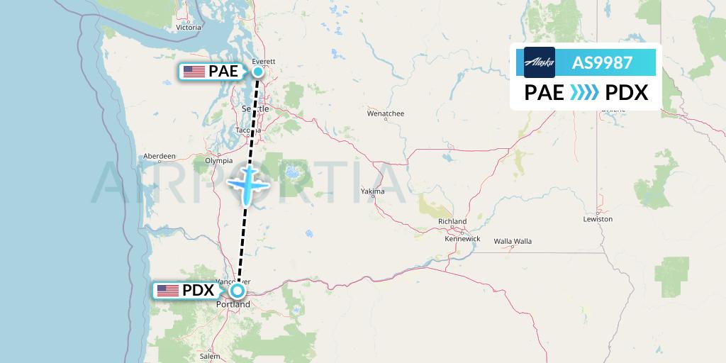 AS9987 Alaska Airlines Flight Map: Everett to Portland