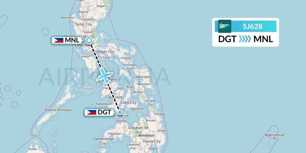 5J628 CEBU Pacific Air Flight Map: Dumaguete City to Manila
