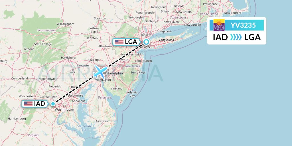 YV3235 Mesa Airlines Flight Map: Washington to New York