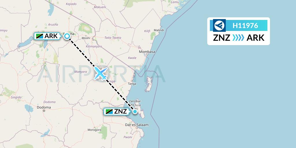 H11976 Hahn Air Systems Flight Map: Zanzibar to Arusha
