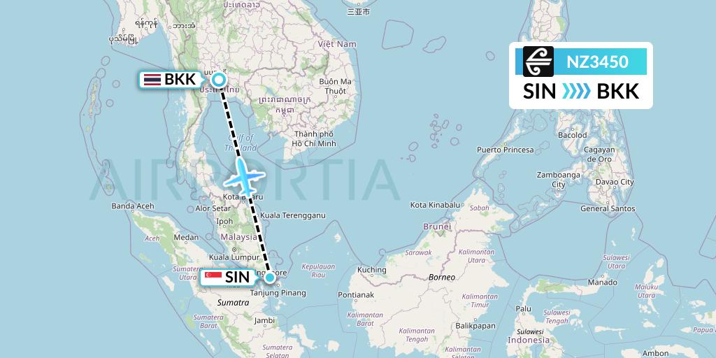 NZ3450 Air New Zealand Flight Map: Singapore to Bangkok