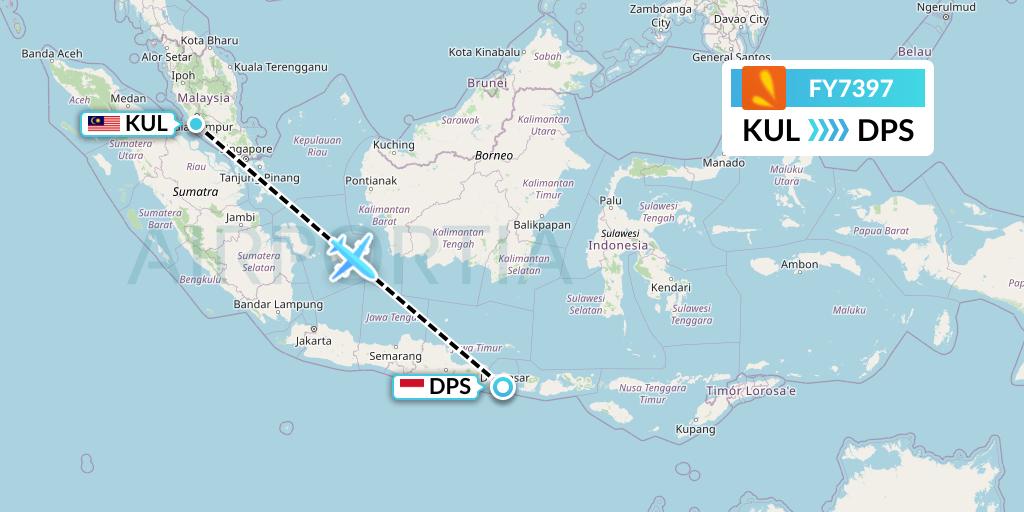 FY7397 Firefly Flight Map: Kuala Lumpur to Denpasar