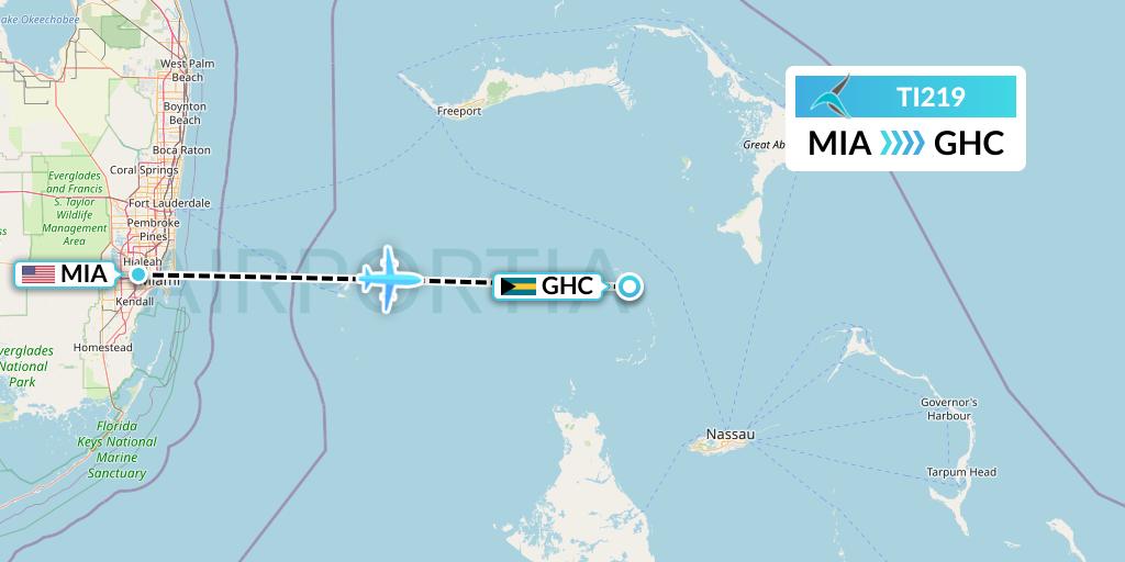TI219 Tailwind Airlines Flight Map: Miami to Bahamas
