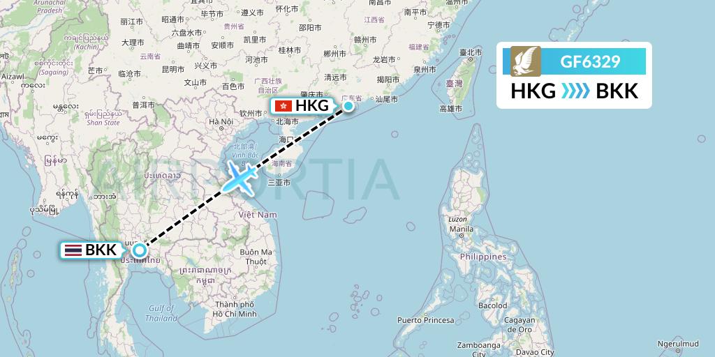 GF6329 Gulf Air Flight Map: Hong Kong to Bangkok